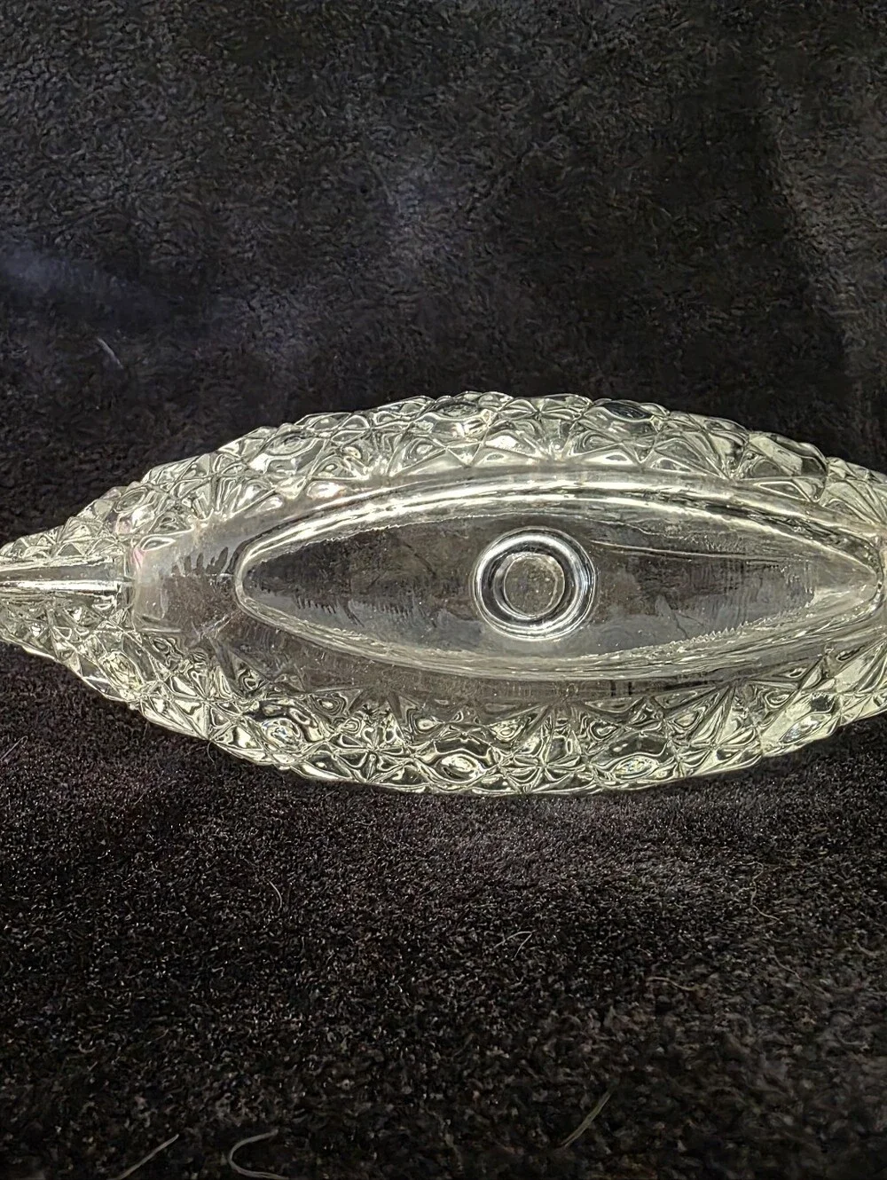 Vintage Fenton Daisy & Button Clear Pressed Glass Canoe Shaped Candle Holder 6